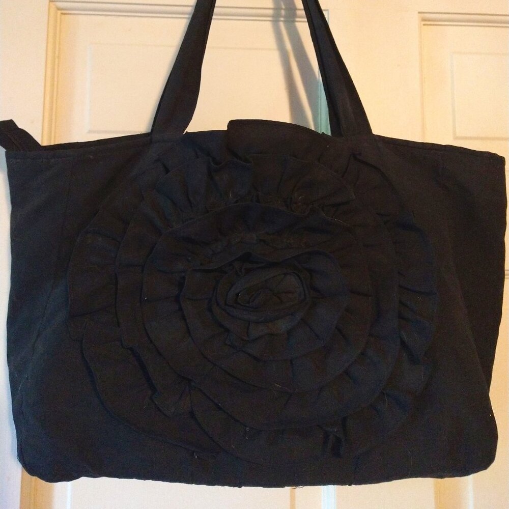 Black Flower Large Handbag Tote